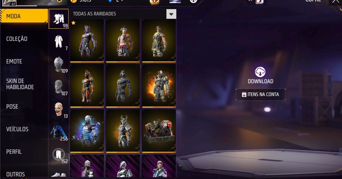 CONTA FF + PASSE DO THURZIN + 256 PEITAS + SOMBRA ROXA + JAQUETA ASUS