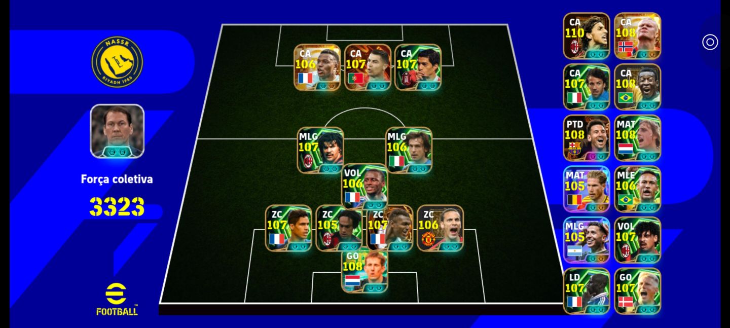 Conta eFootball Mobile completa+3335 Força. Melhores jogadores Meta cada Posição
