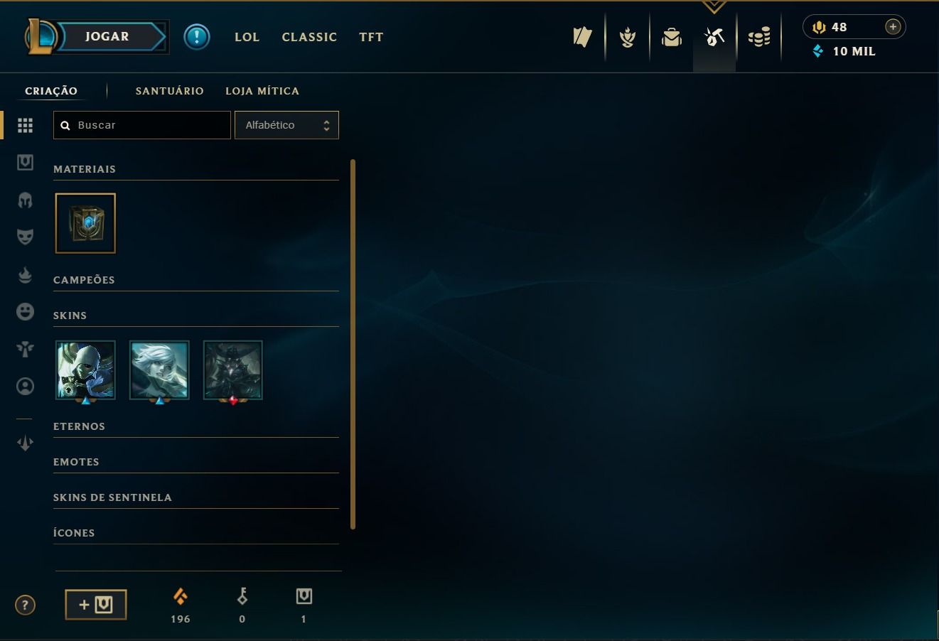 CONTA LOL NV 244 | MMR ALTO (CAINDO C/ PLATINA/ESMERALDA) | 81 SKINS (8 LENDÁRIA