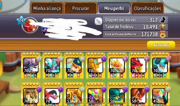 Conta DRAGON CITY, perfil full dourado, 11k de joias, 5Hvip 5s sendo 3 com skin