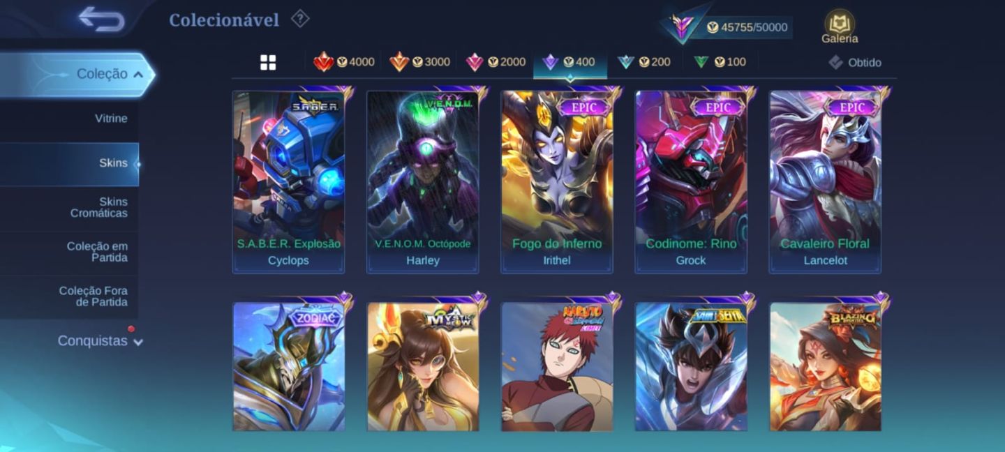 CONTA MOBILE LEGENDS 200 SKINS OPORTUNIDADE