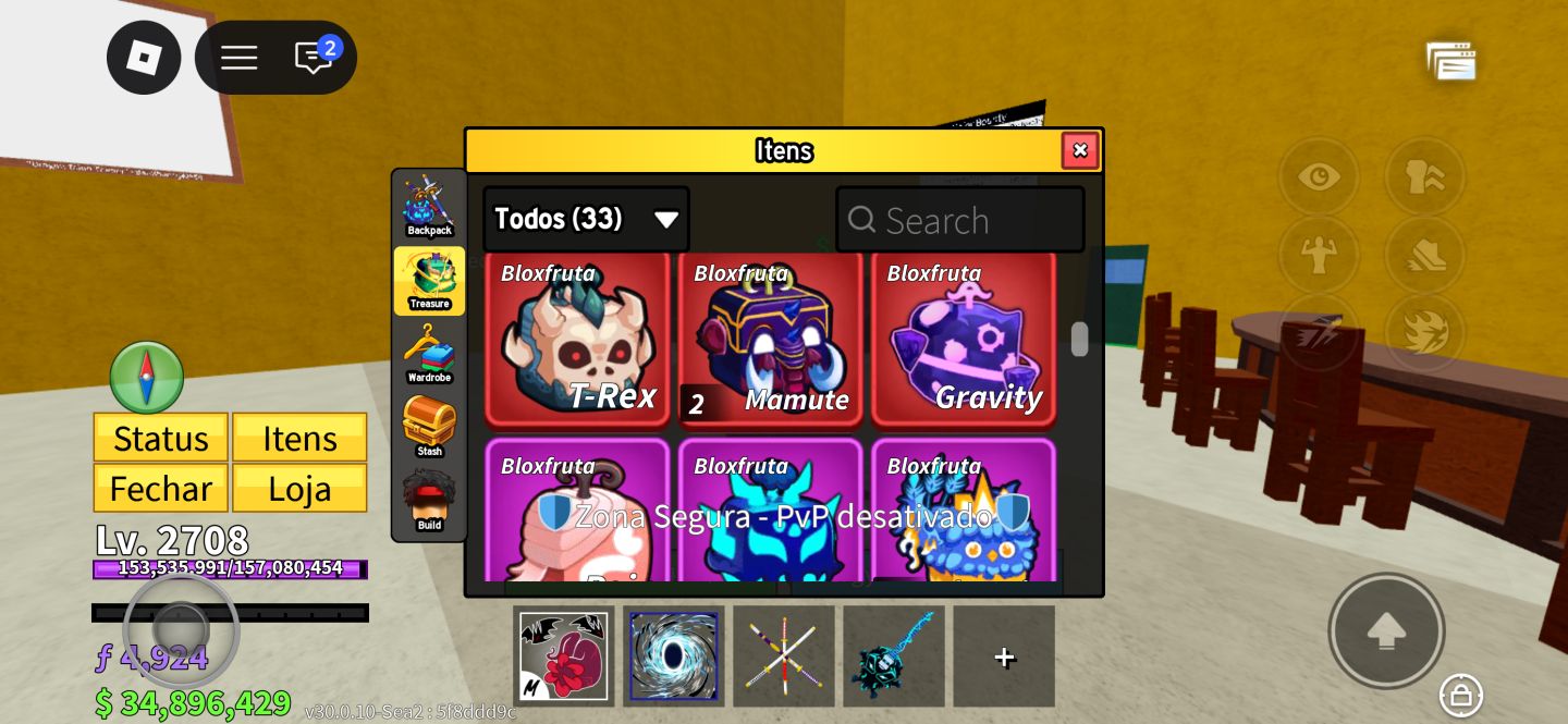 Conta blox fruits End game muita skin fora do jogo com robux pra gastar