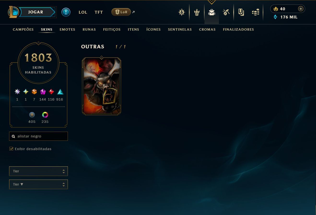 Conta de lol com 1807 skins com bastante skins e-mail de criação full dados