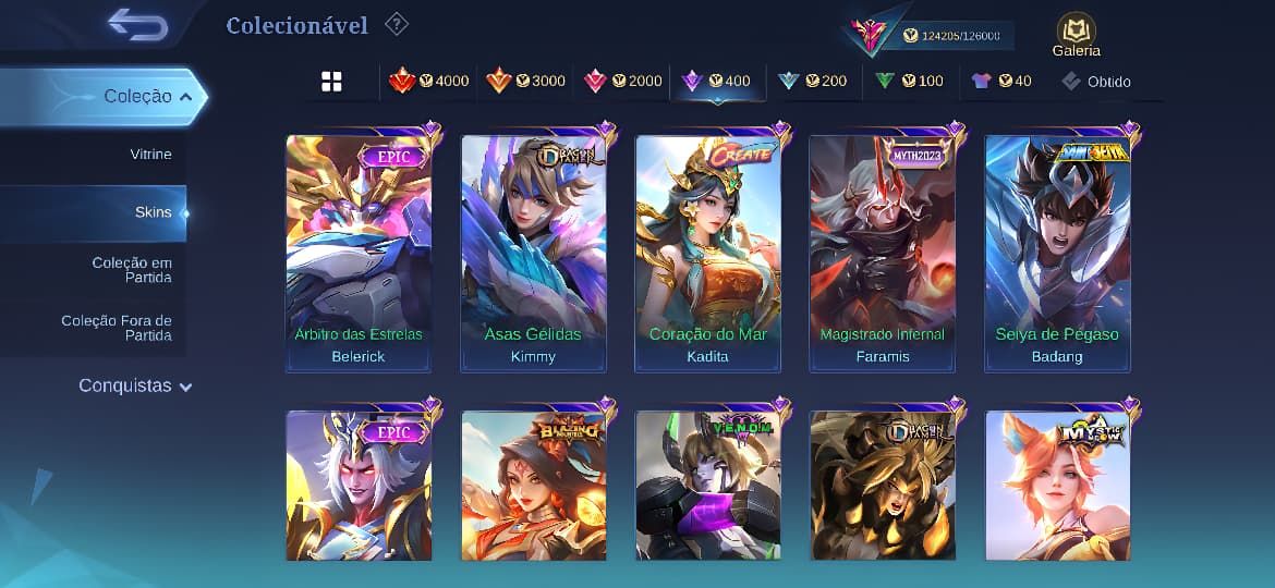 Conta Mobile Legends - 326 Skins Legends e Raras - Informações de Login Alterave