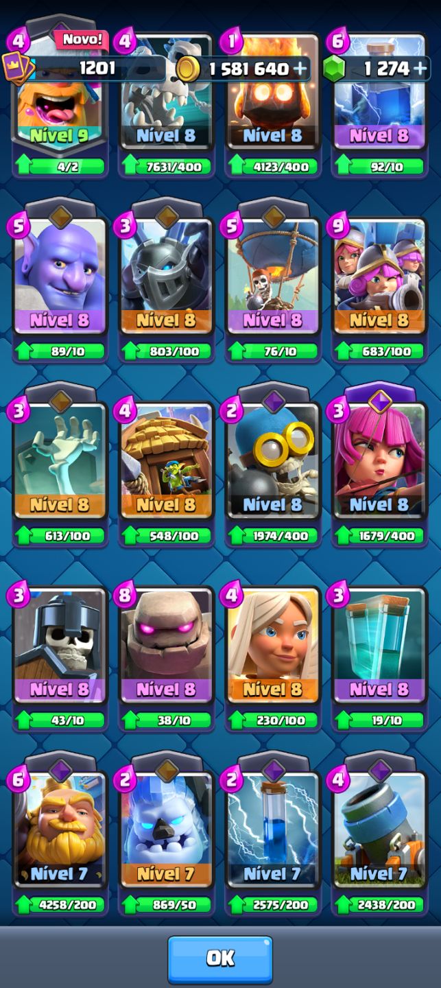 Conta de clash royale bastante upada, todas as cartas!!