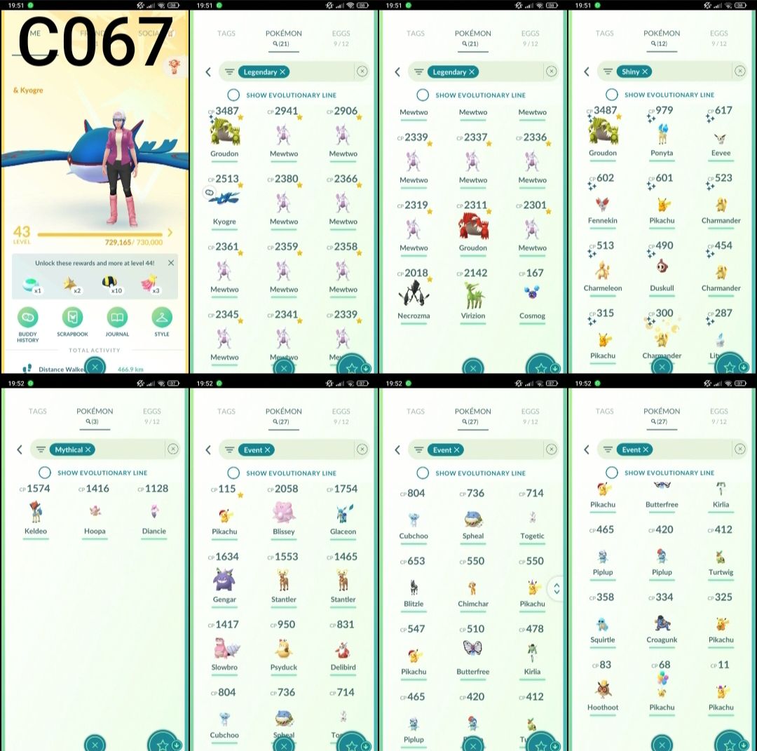 Pokémon GO Nível 43 com 15 Mewtwo, Groudon Shiny, 27 Eventos e 3 Míticos | C067
