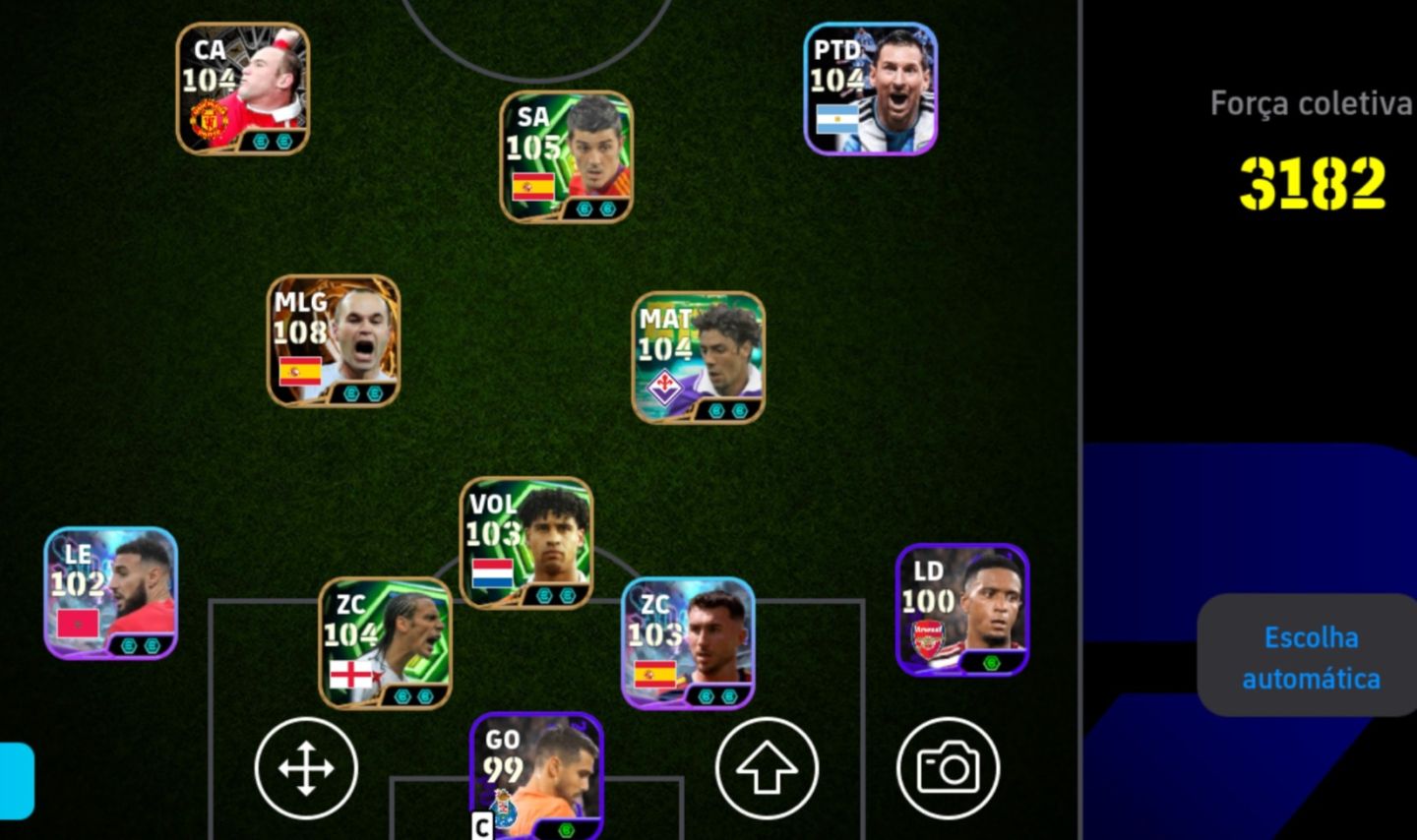 EFootball 3182+ | Iniesta 108 + Villa 105 + Rooney 104 + Messi | Elenco Top