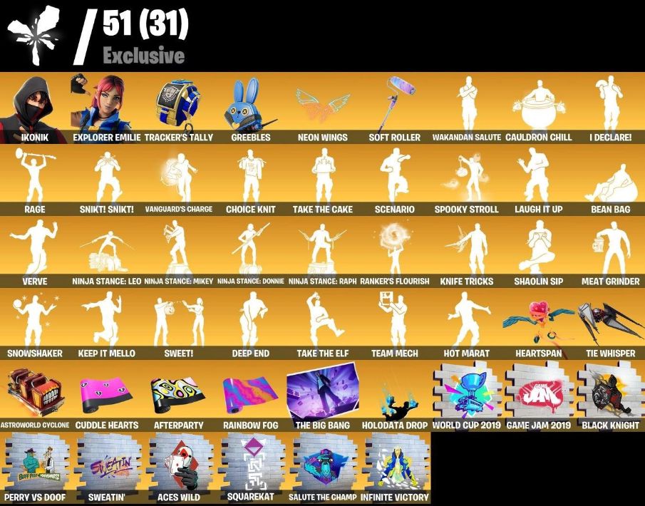 CONTA DE FORTNITE COM 239 SKINS + IKONIK + MARVEL + LARA CROFT + TRYHARD