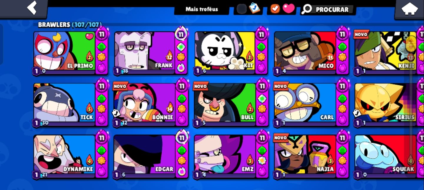 Brawl Stars 107/107 personagem e várias skins
