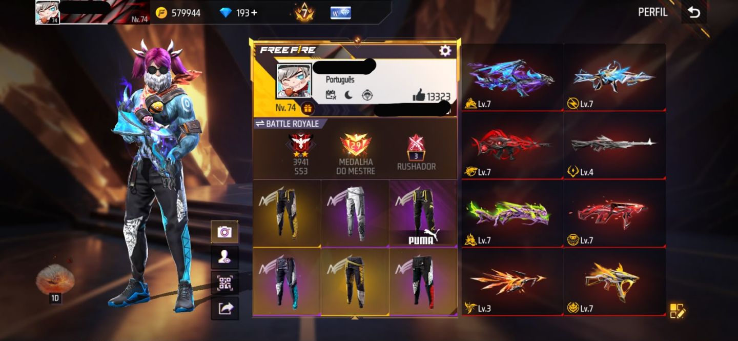 Conta Free Fire Gemada com 8 Angelicais 8 Evolutivas 5 Punhos 800+ Peitorais
