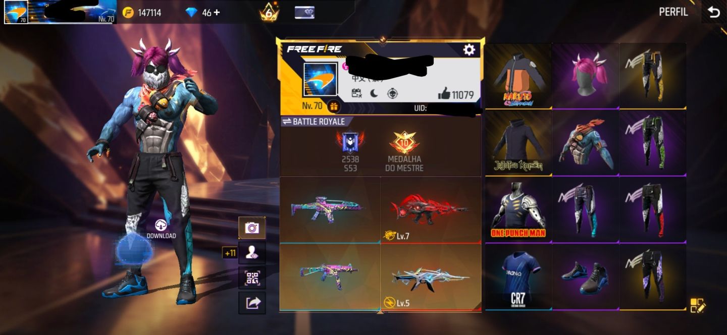 CONTA FREE FIRE MASCULINA RARA COELHAO TOP CRIMINAL E ANGELICAIS