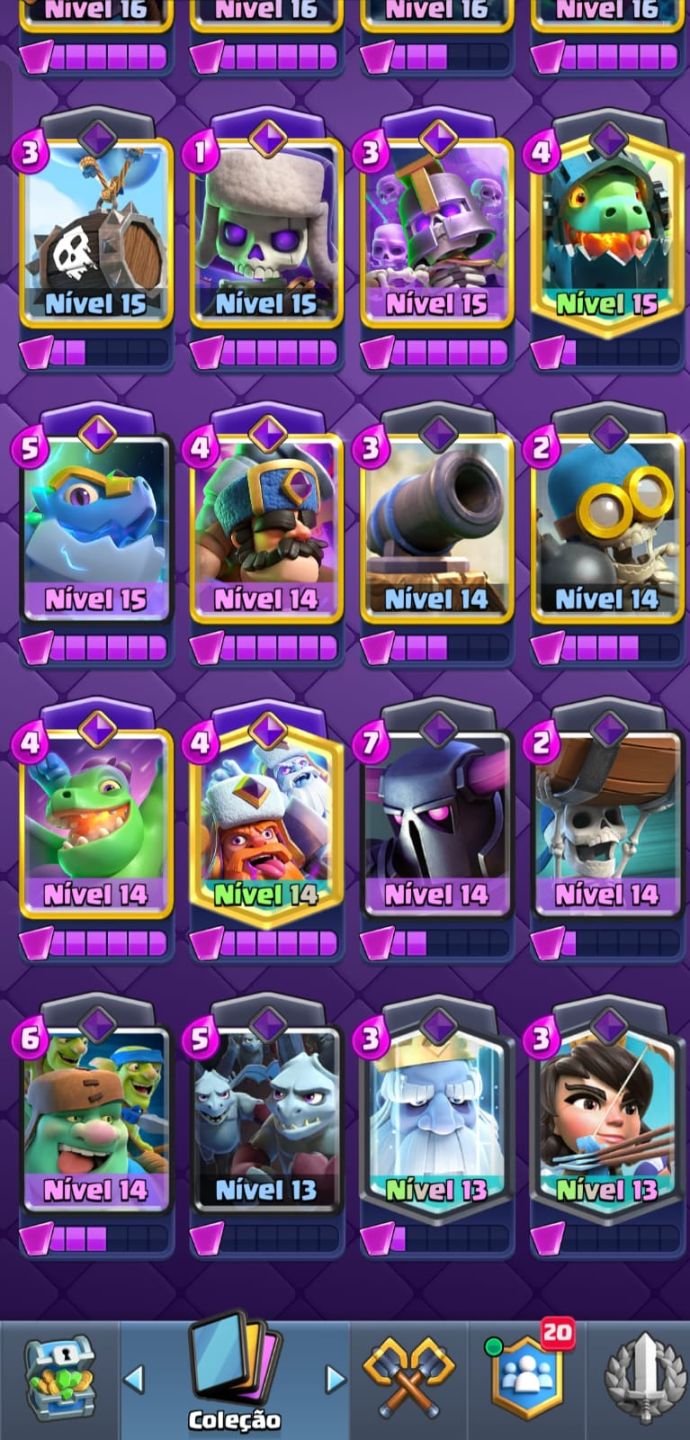 MELHOR CONTA ANUNCIADA! 85/122 CARTAS FULL MAX! QUALQUER DECK DA PRA FAZER!