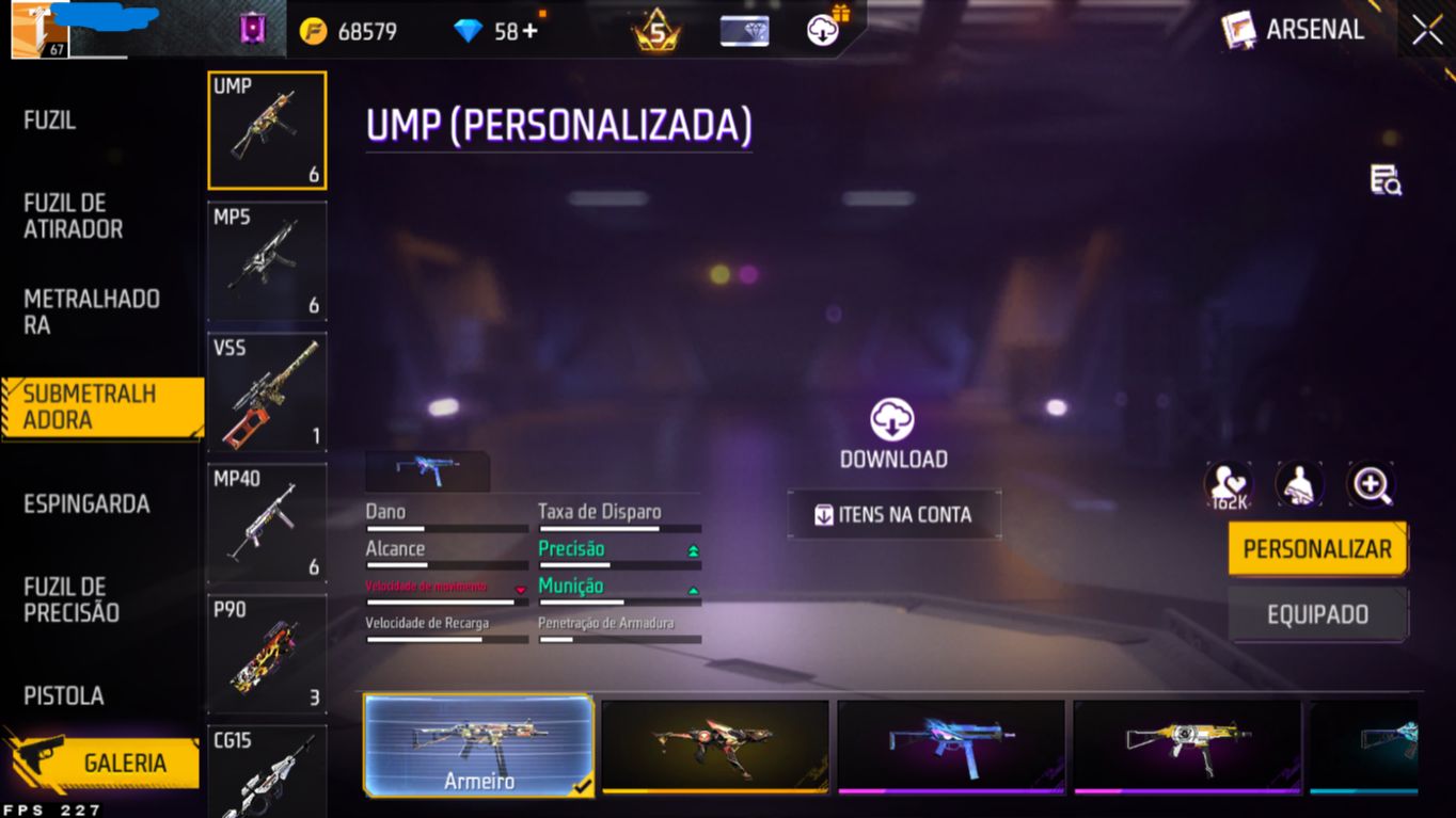 Conta de freefire nivel 67