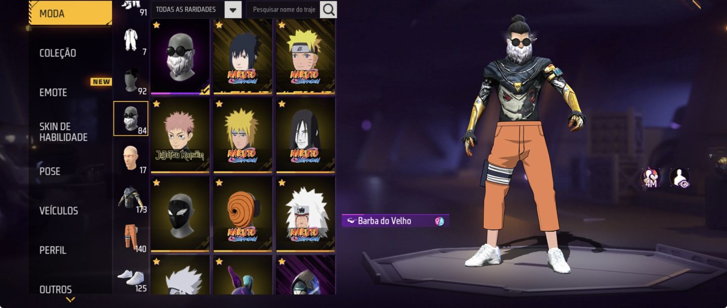 CORRE CONTA PERFEITA BARBA DO VELHO+SKINS DO NARUTO EVOLUTIVAS+SKIN LENDÁRIA