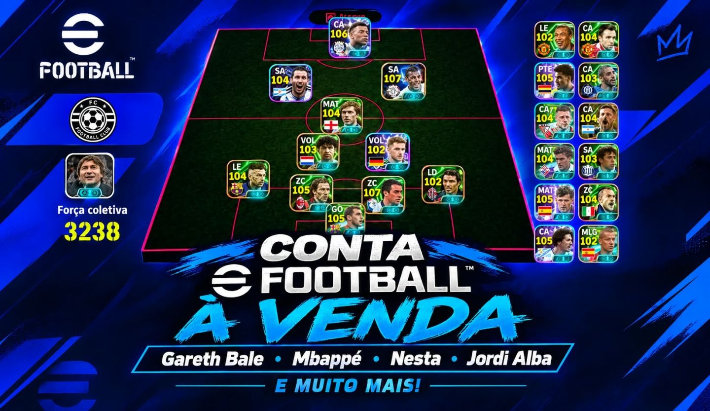 Conta de efootball com épicos bale nesta mbappe é muito mais