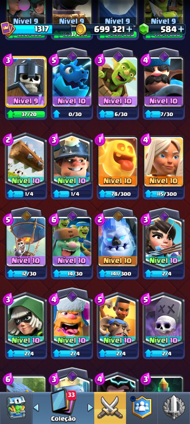 Clash Royale | 10.304 Troféus | 121/122 Cartas| Mega Cavaleiro Nível 16 evo|699k