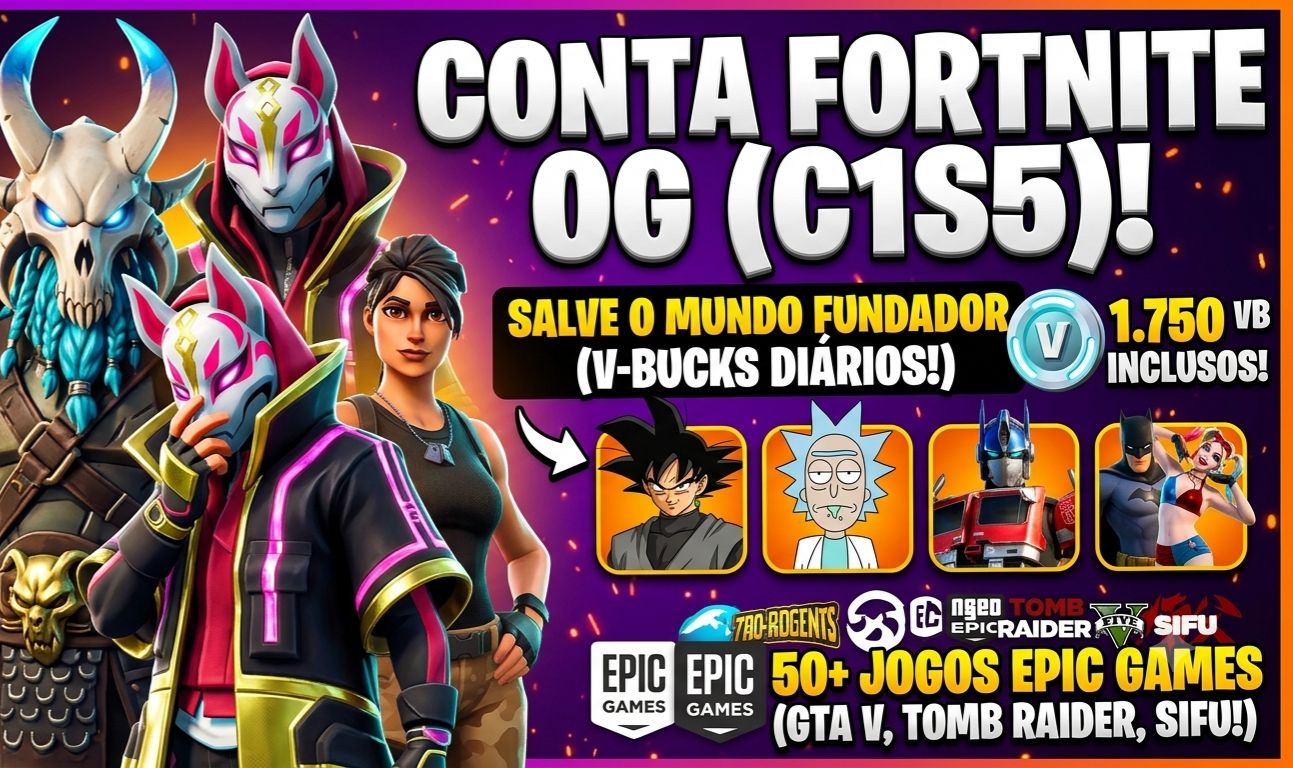 CONTA FORTNITE RARA / 232 SKINS / ÚNICO DONO / FULL ACESSO / SALVE O MUNDO OG