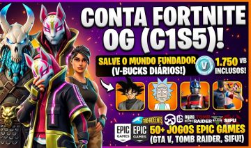 CONTA FORTNITE RARA / ÚNICO DONO / FULL ACESSO / SALVE O MUNDO OG