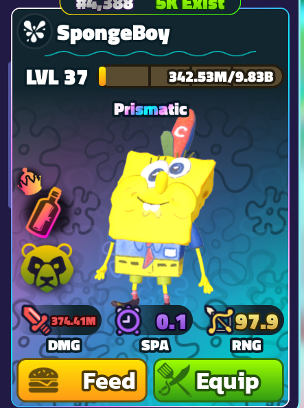 (QUEIMA DE ESTOQUE) UNITS E PETS PRISMATICOS- SPONGEBOB TOWER DEFENSE