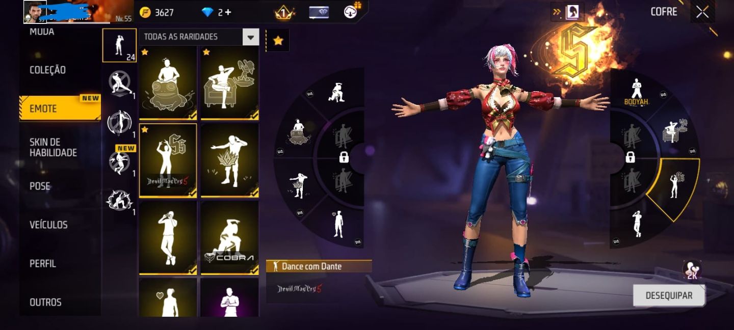 CONTA DE FF MASCULINA E FEMININA COM 6 ANOS + SKINS DE EVENTOS E SKINS RARAS