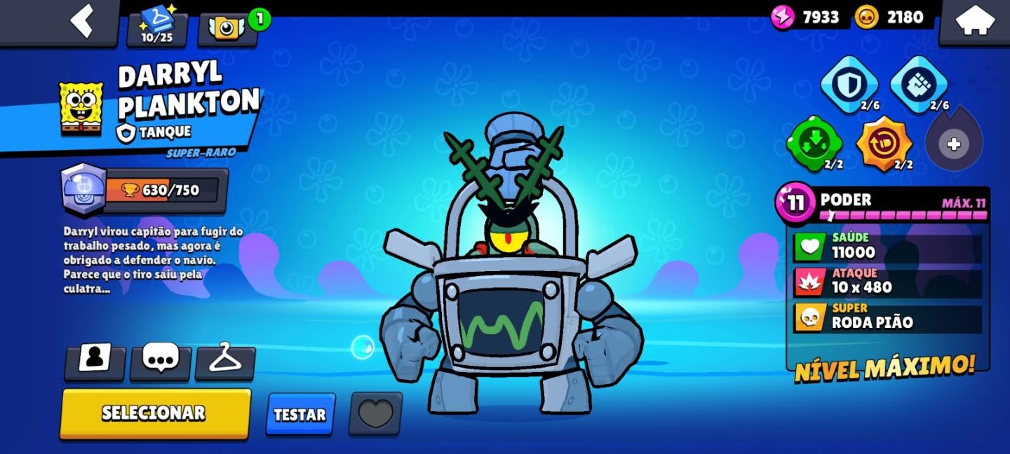 Conta braw stars relativamente boa com skins do bob esponja oito e bit antivirus