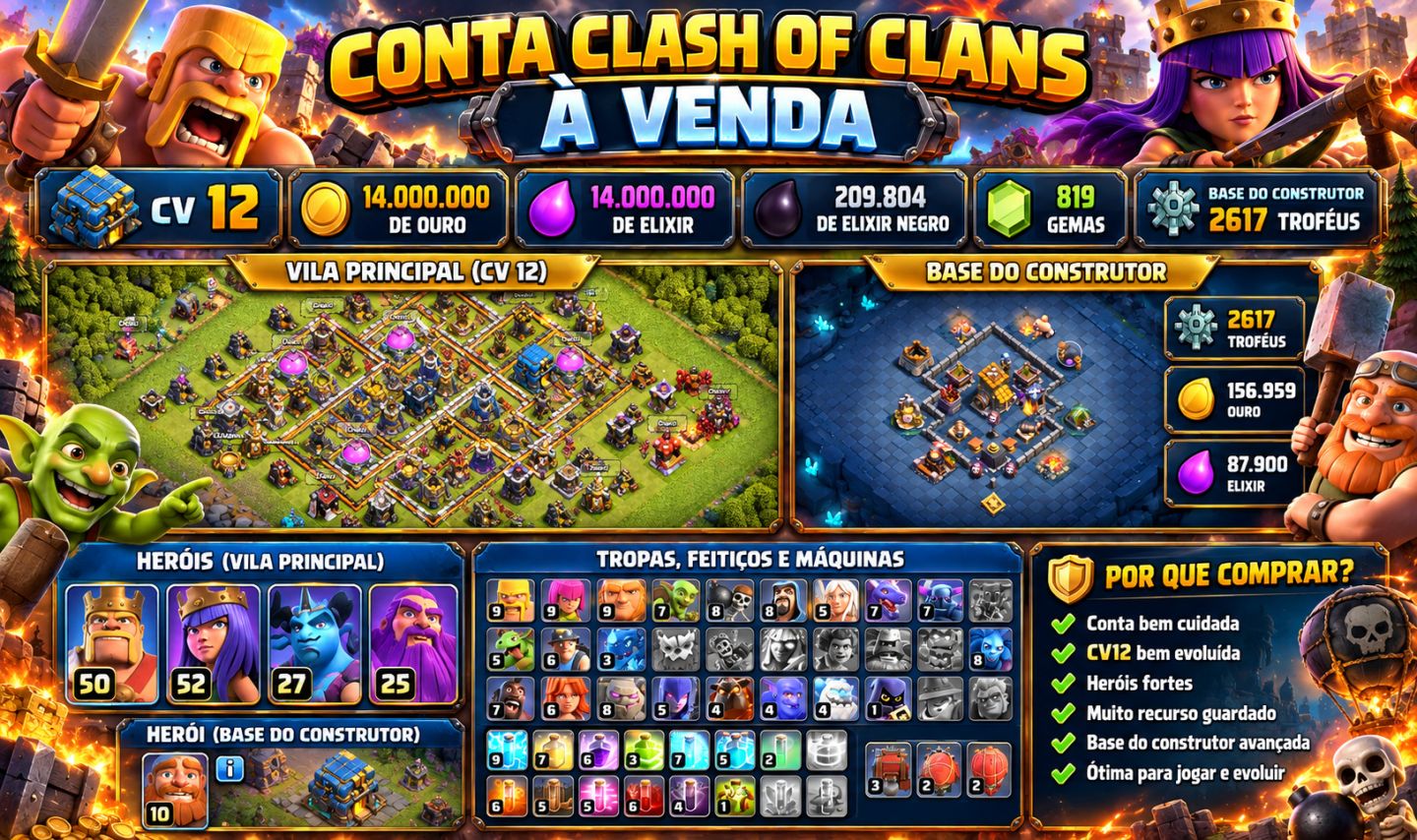 CONTA CLASH OF CLANS CV12 BEM EVOLUÍDA
