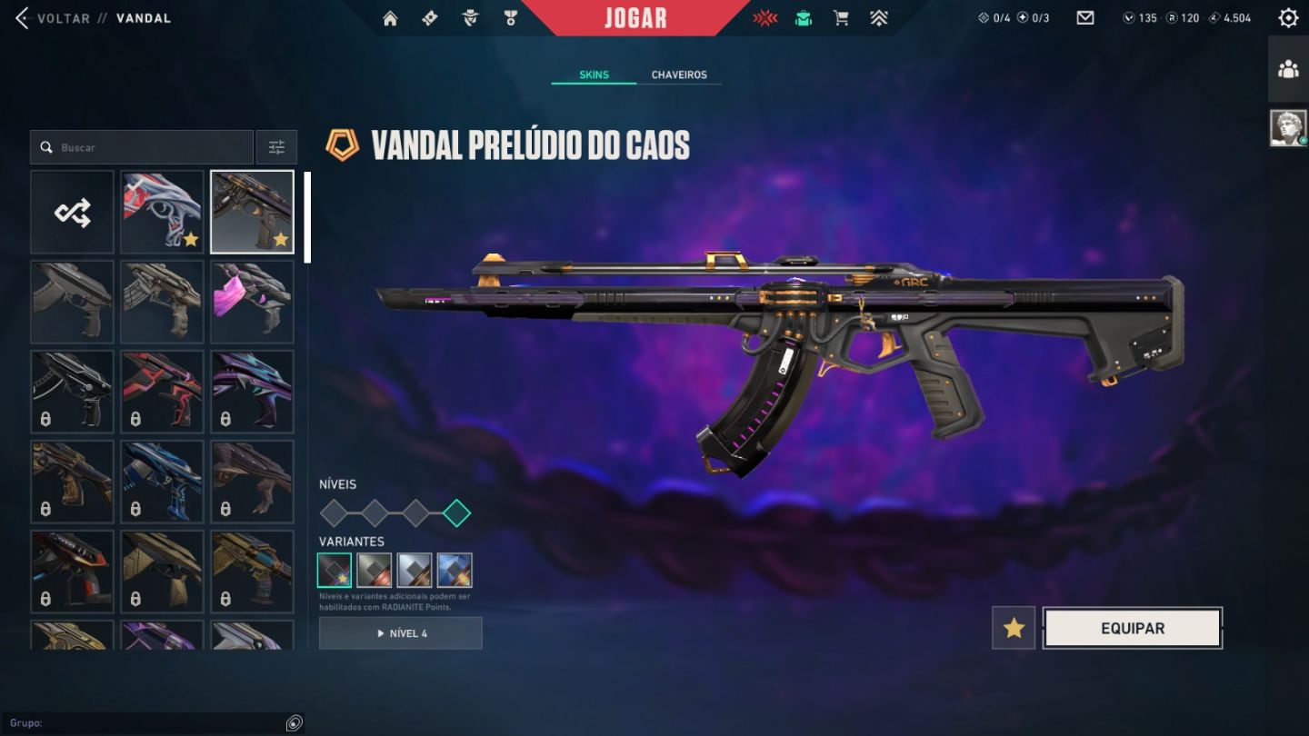 Conta de valorant nível 272, elo high play, vadal prelúdio e gaia