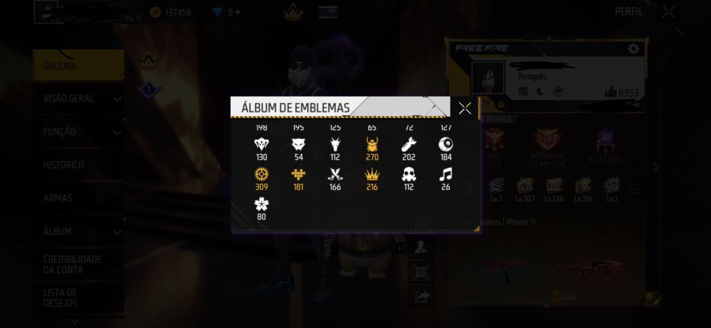 CONTA FREE FIRE RARA 8 ANOS