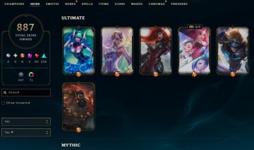 887 SKINS, 74 CHROMAS - CONTA DE LEAGUE OF LEGENDS