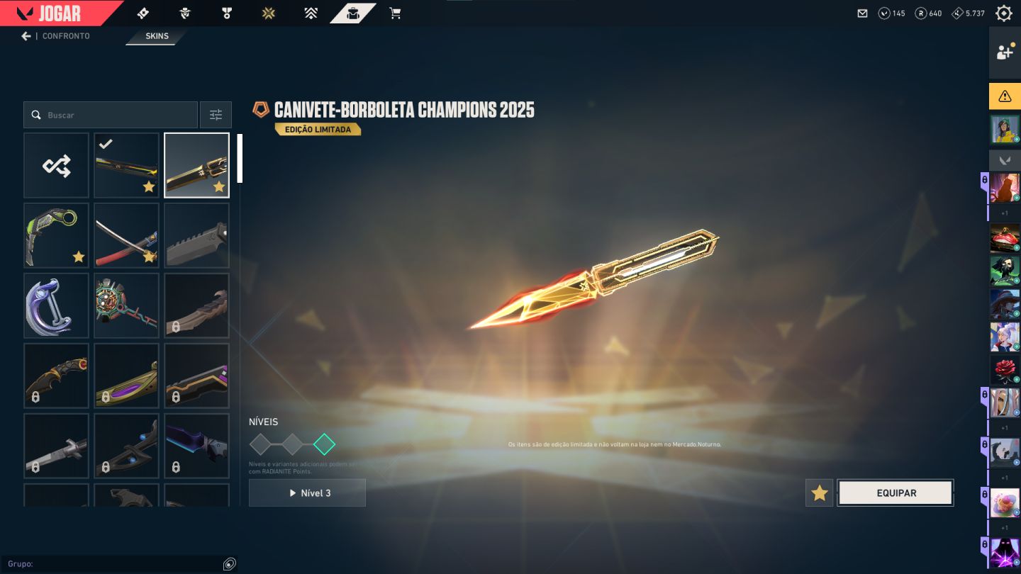 Conta Valorant Dima com faca, phantom e vandal Champions 2023, 2024 e 2025