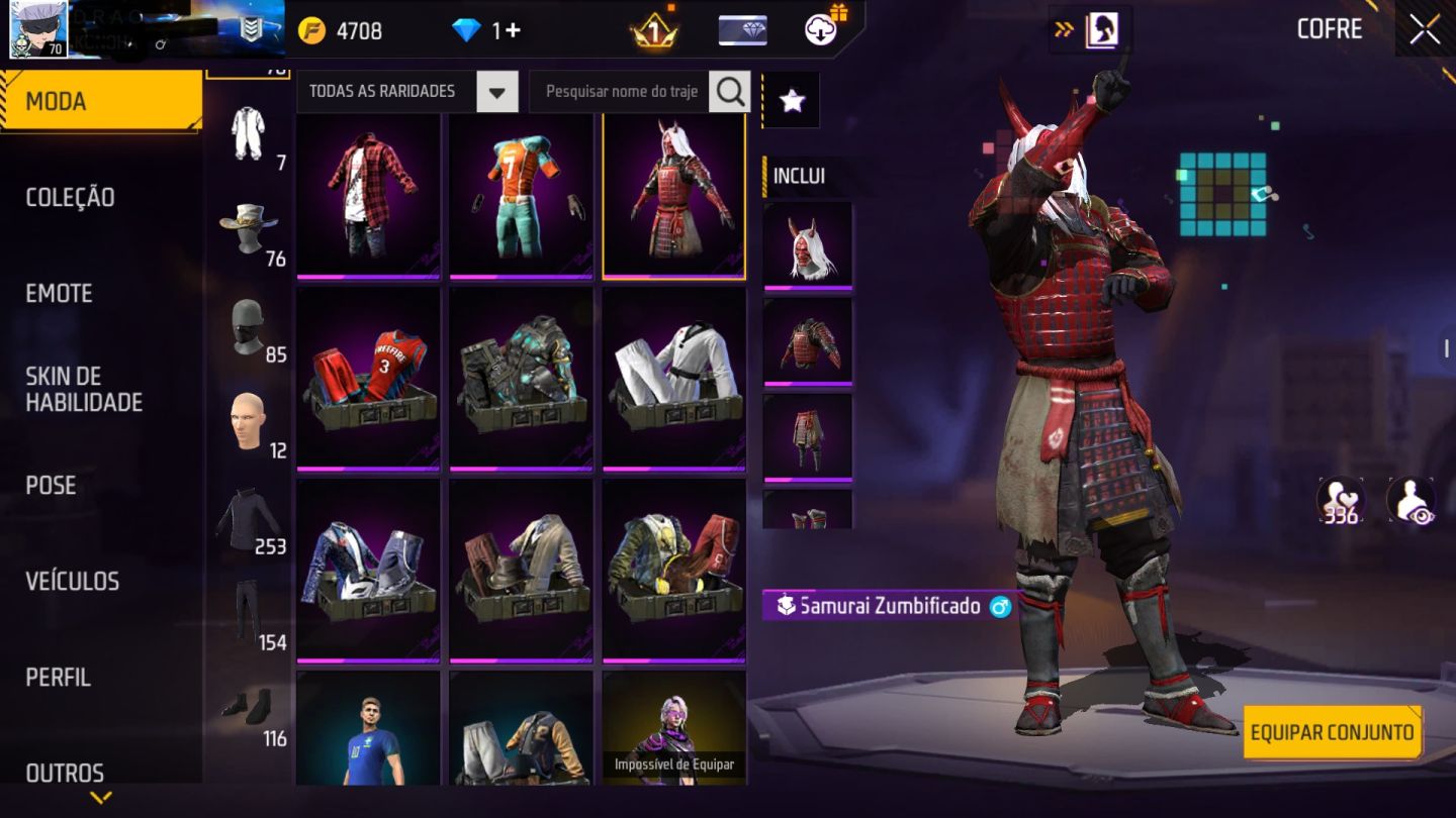 CONTA FF LVL 70 | GEMADA | MESTRES ANTIGOS | FULL GOJO | 8 PASSES | +500 SKINS