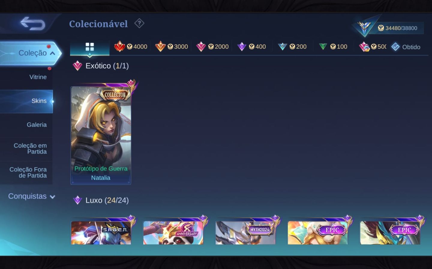 Conta Mobile Legends | 169 Skins + Gaara Naruto + Collector | Skins na descrição