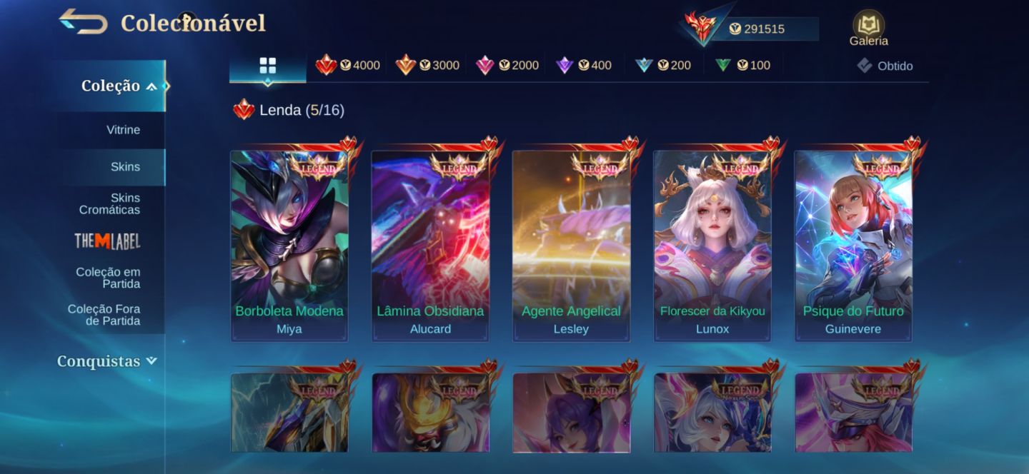 CONTA HIGH-END MOBILE LEGENDS COLEÇÃO RARA
