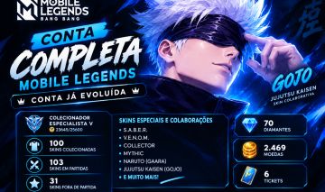 CONTA MOBILE LEGENDS | 100 SKINS | UPADA NO MITICO | GOJO + GAARA | + 70 DIMAS