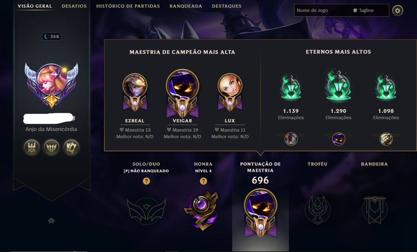 CONTA DE LEAGUE OF LEGENDS / 250 SKINS / Level 368