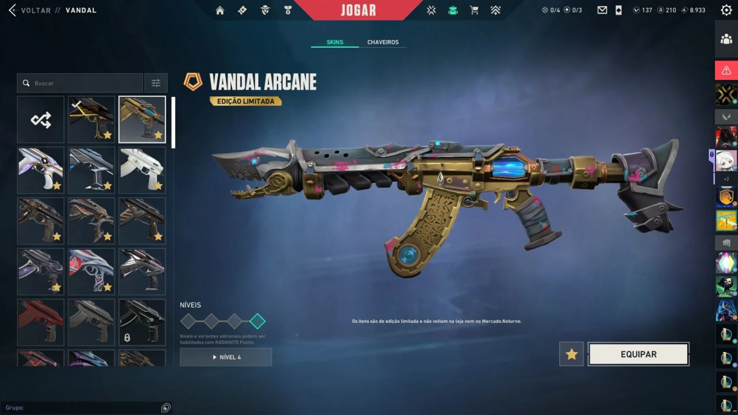 Conta Radiante Ato 25a6 com Pacote Champions 2023/Vandal Arcane/+100 Skins Raras