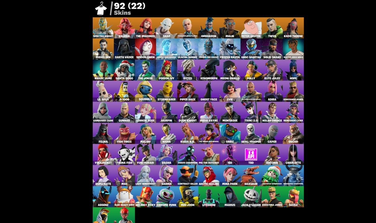Conta Fortnite 92 SKINS/O CORINGA / POISON IVY/ PANICO GHOST FACE / ELITE JULES