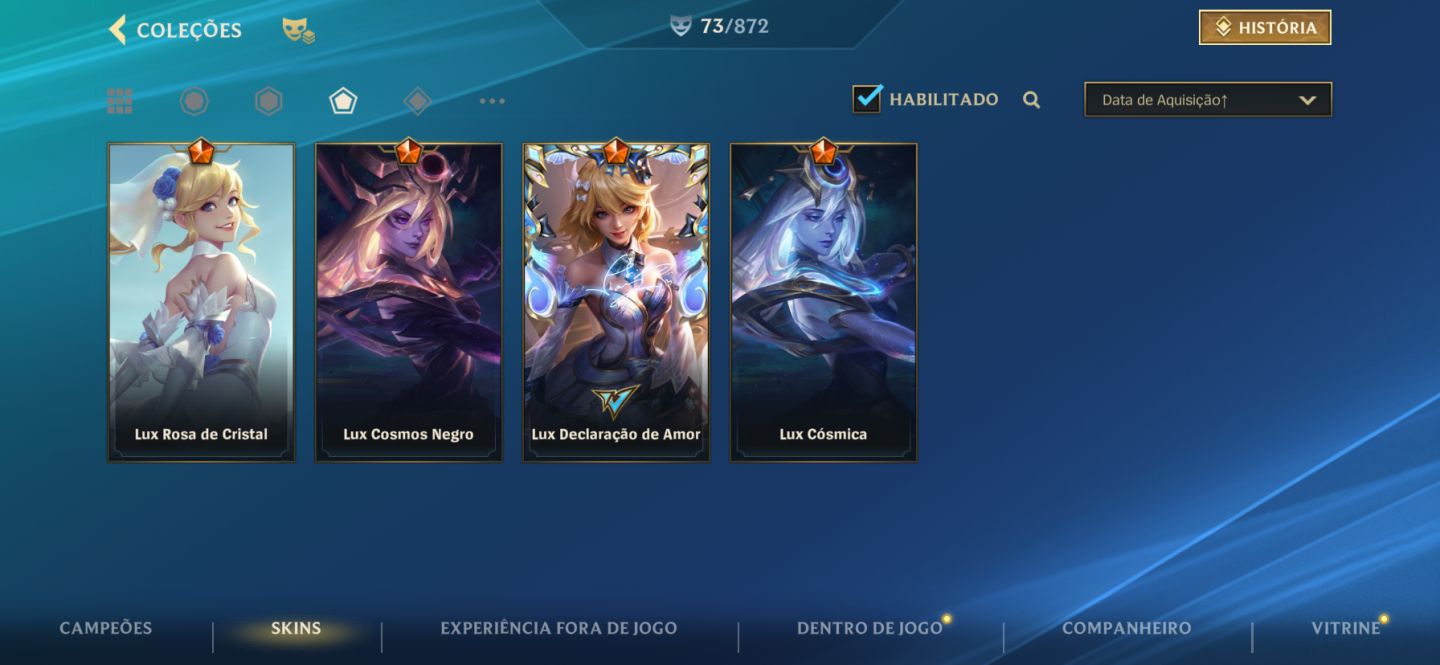 Conta main Lulu suporte e skins da lux Wild Rift