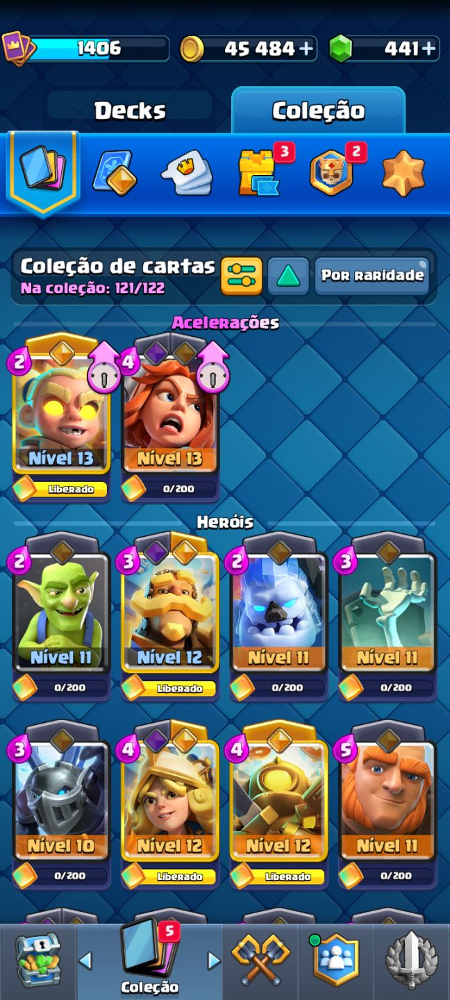 CONTA CLASH ROYALE 7187 TROFÉUS | 121/122 CARTAS | 441 GEMAS