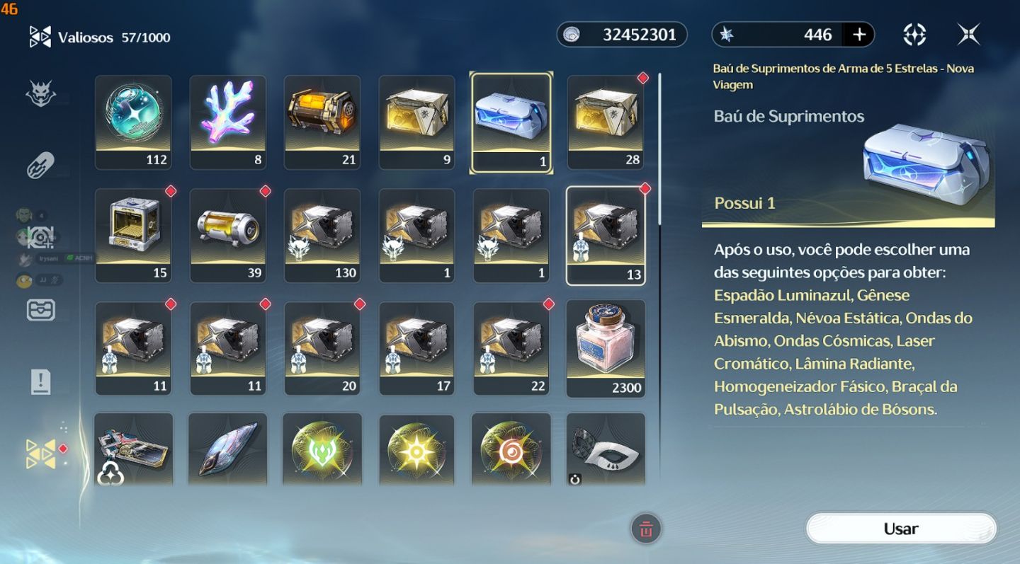 Qingxiao R2+arma + Denia + Arma + 120 Maré Brilhante + Baú com arma 5 estrelas
