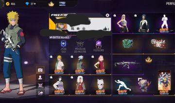 CONTA FF NIVEL 32 COM 5 SKINS DO NARUTO + 2 EMOTES DO NARUTO + BIO DE BATALHA