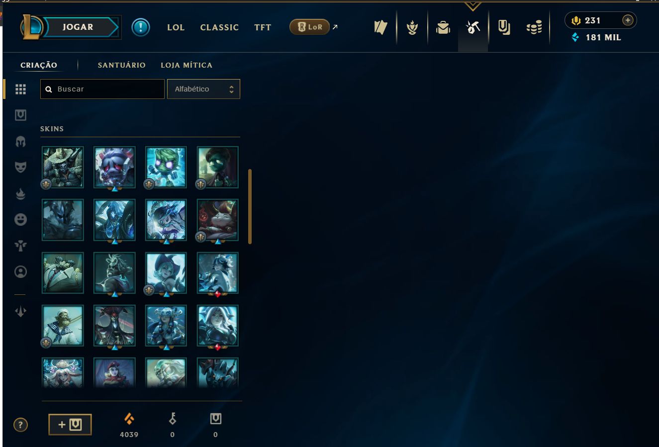 Conta League of Legends criada em 2013, com 424 skins e MMR de Esmeralda.