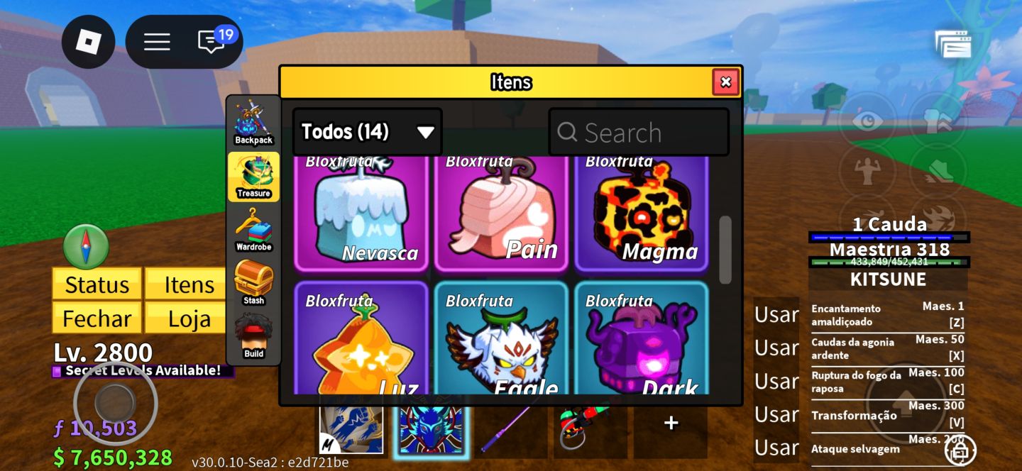 CONTA LVL MAX (2800) + KITSUNE EQUIPADA + SPIRIT/VENOM NO BAÚ