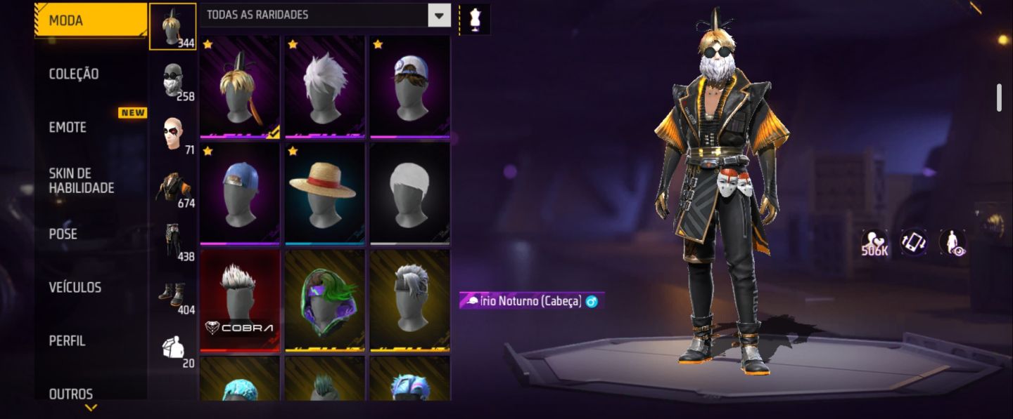 Conta de Free Fire com ID raro e várias skins raras