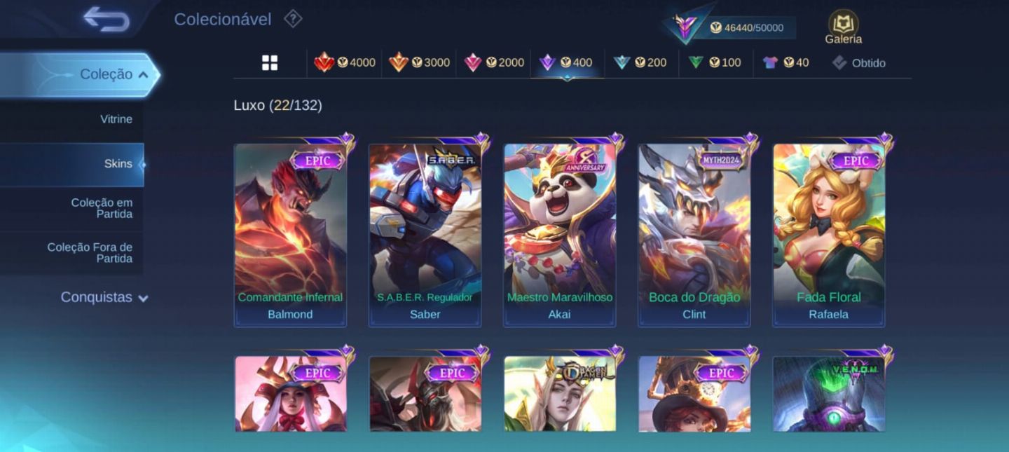 CONTA TODOS OS HEROIS E 200 SKINS