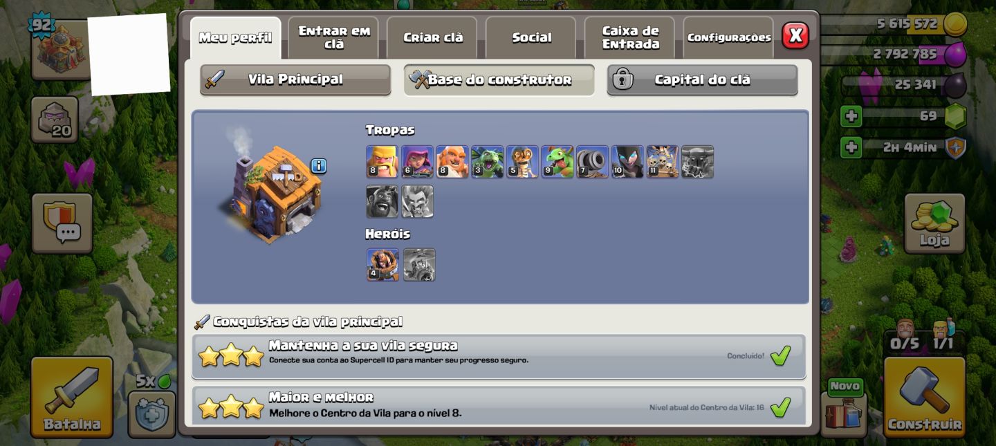 CONTA CLASH OF CLANS RUCHADA level 90 com 5 construtor e tropas evoluídas