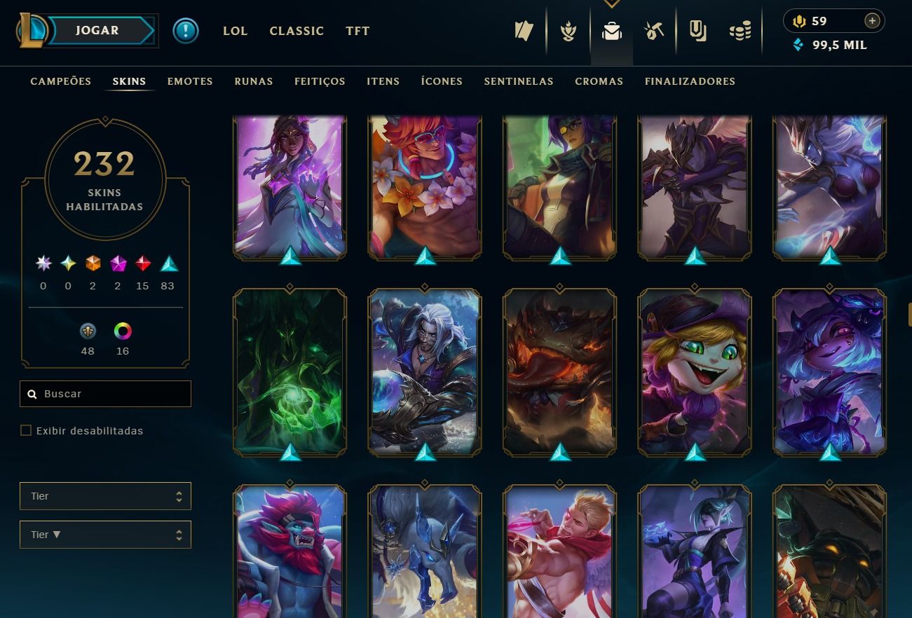 CONTA DE 2017 - 232 SKINS - LVL 374 - TODOS CAMPEÕES - 99K DE EA - 24 CROMAS