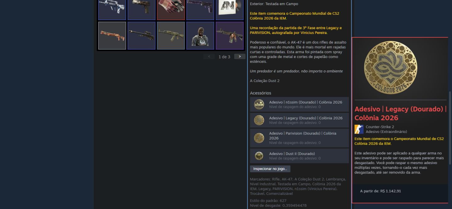 Ak-47(SOUVENIR) | N1SSIM LEGACY | +1500R$ ADESIVOS
