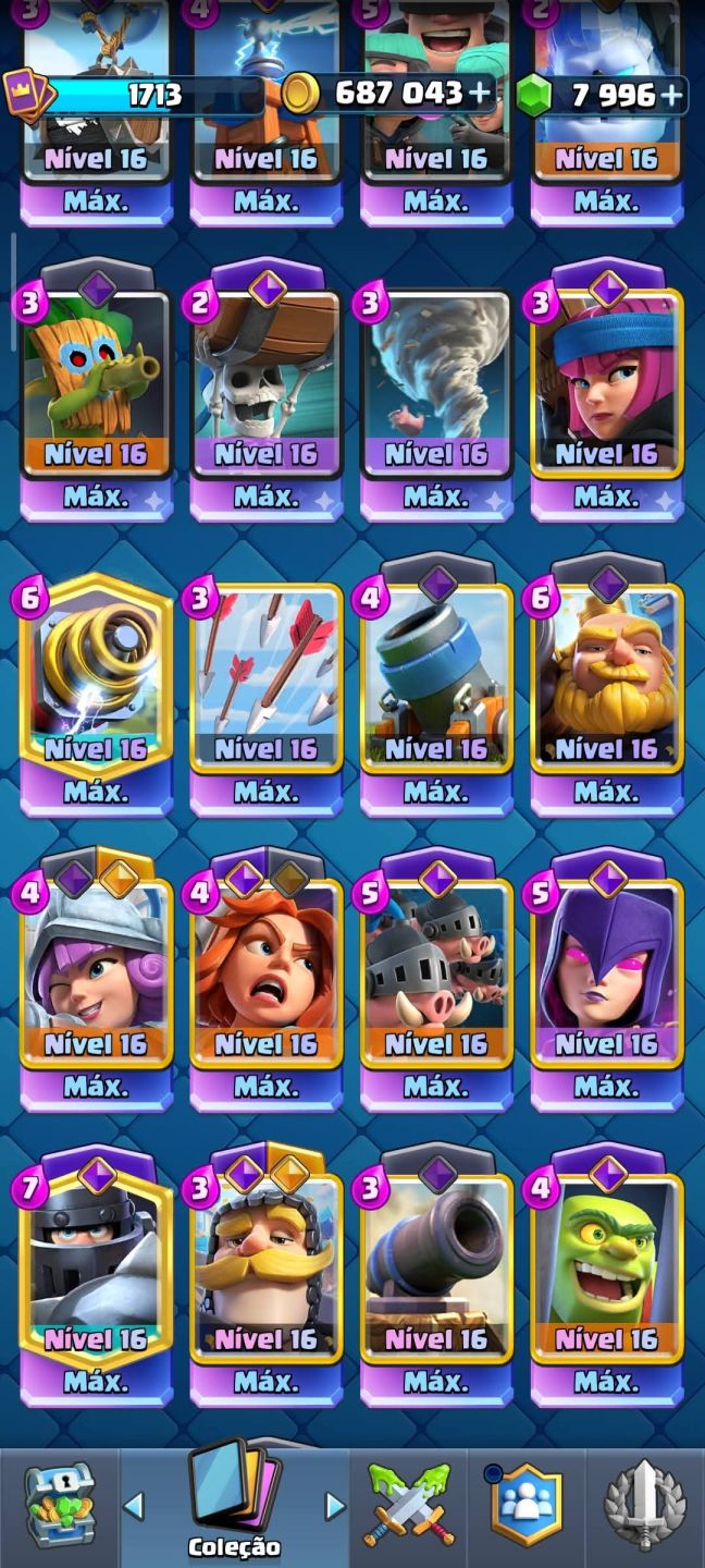 Conta de Clash royale de 9 anos super gemada com vários cartas level 16