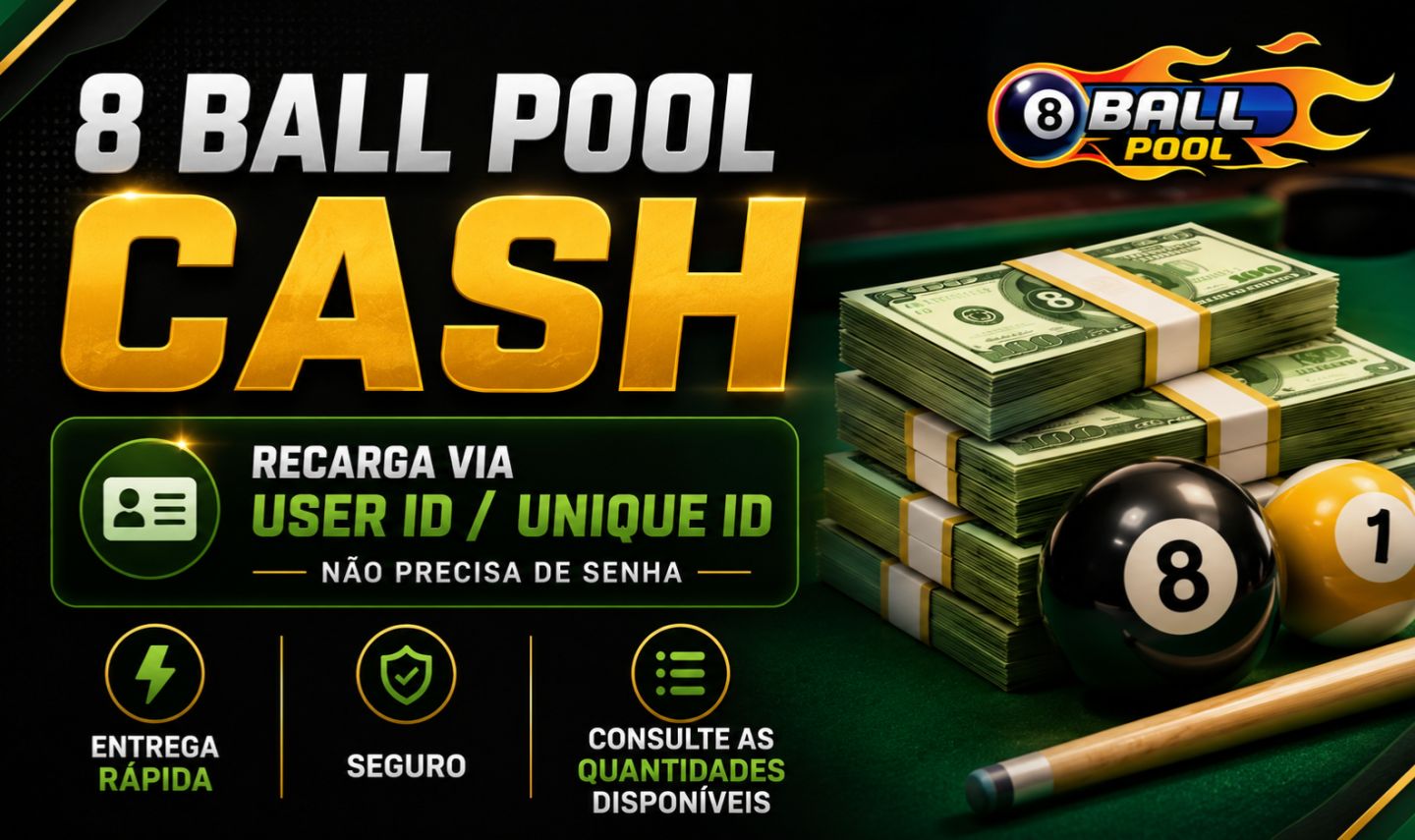 8 BALL POOL CASH | NOTAS EM SUA CONTA | RECARGA VIA USER ID